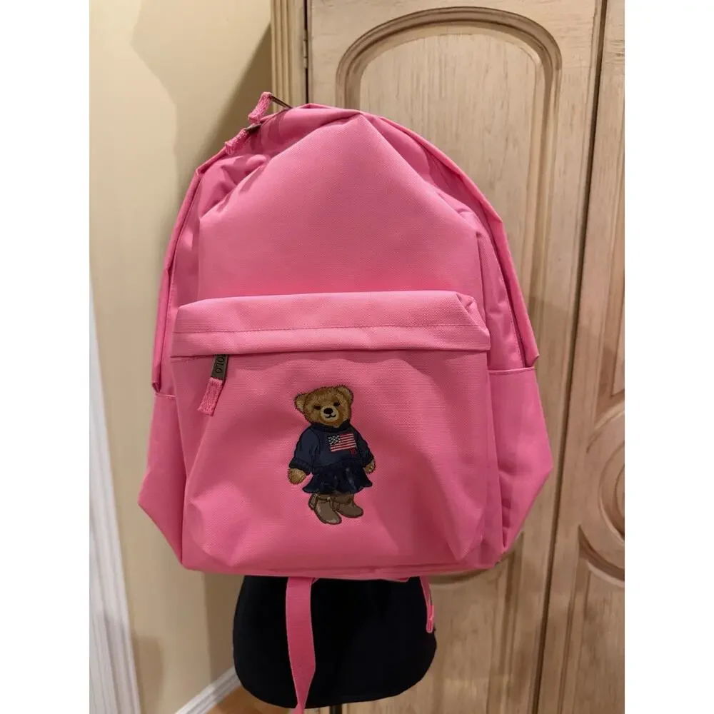 Polo Ralph Lauren Backpack Full Size Laptop Unisex Pink Bear School Bag Canvas